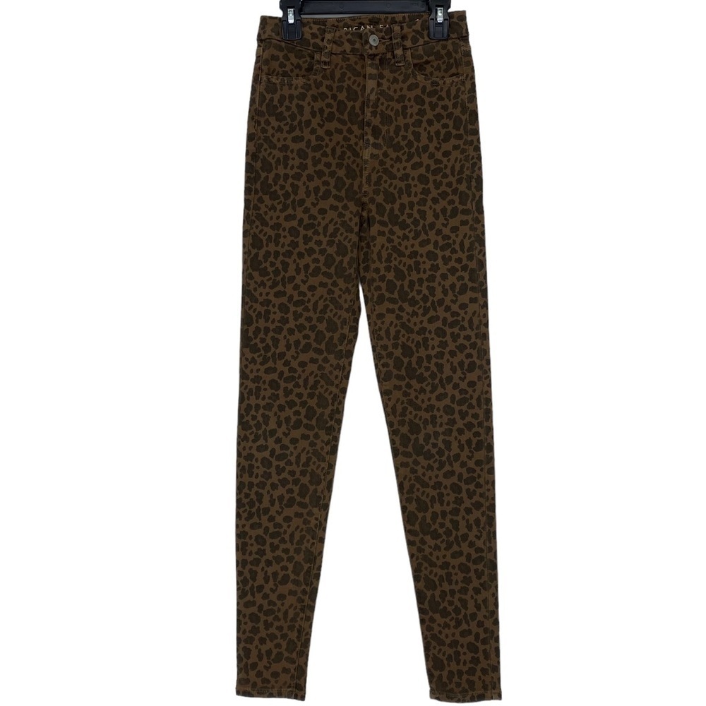 AE Curvy Super Hi Rise Jegging Animal Leopard print brown black pants WMS sz 00
